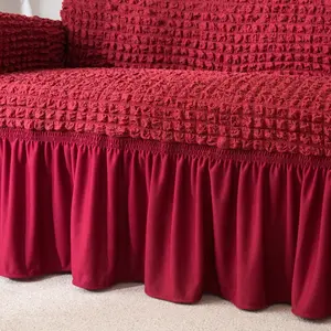 Non-Slip Polyester Ruffle Popcorn Spandex Cushion Sofa Cover Universal Removable Turkishbubble Frill Sofa Covers With A Skirt