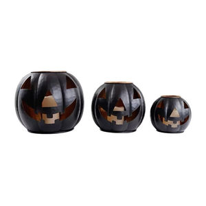 Juego de 3 Faroles de Calabaza con Acabado Antiguo en Metal, Decoración de Halloween, Juego de Faroles de Exportación - Product Image 4