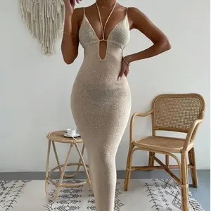 Kleidungsgeschäft sexy ärmelloses Halter rückenfreies Kleid Damen Boho Strand durchsichtiges Maxikleid