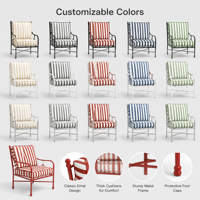 Chaise de jardin moderne en acier inoxydable, fauteuil de patio extérieur avec coussin imperméable, chaise en métal rouge pour villa et hôtel