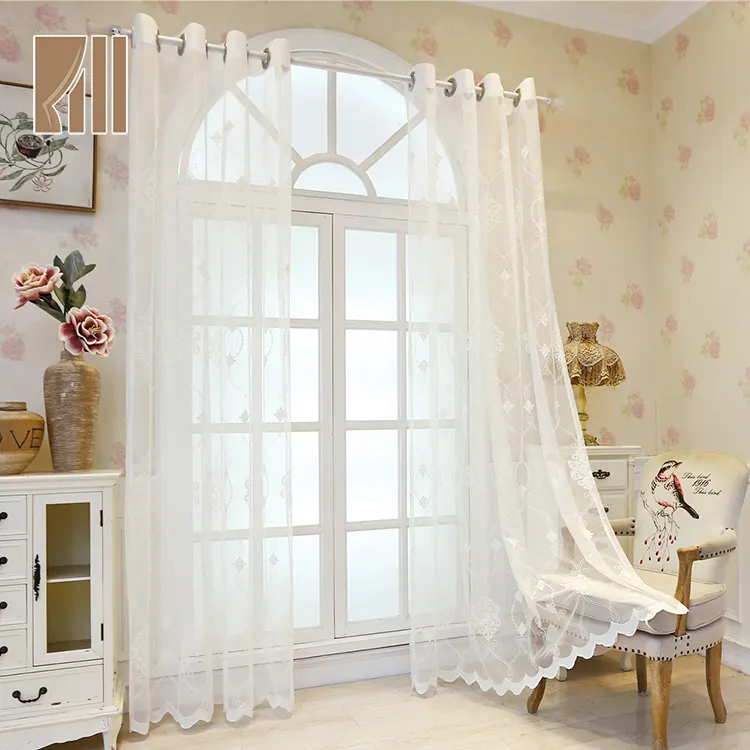 Modern embroidery polyester white floral pattern sheer curtains for hotels