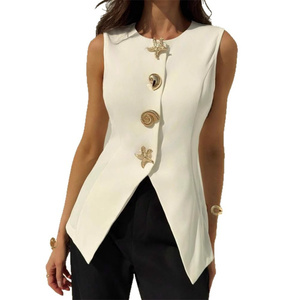 Chaleco Transpirable con Cuello en V y Cintura Ajustada para <span class=keywords><strong>Mujer</strong></span> - Blusa sin Mangas Elegante y Holgada para Uso Diario - Product Image 6