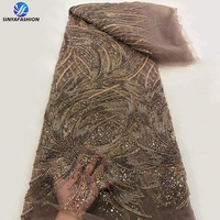 Tissu en dentelle de tulle brodé africain de luxe Sinya, dentelle brodée de sequins lourds pour robe de soirée, robe de mariée