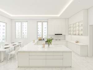 Cuisine moderne blanche en mélamine avec finition laquée, armoire modulaire avec plusieurs rangements et éclairage - Product Image 6