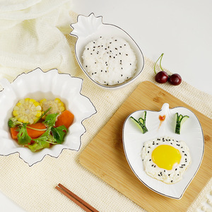 Platos de Cerámica de Forma Irregular con Borde Dorado, Plato para Servir Piña, Desayuno, Postre, Aperitivos, Estilo Occidental, para Fiestas - Product Image 3