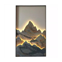 Peinture décorative circulaire pour le salon éclairage paysage œuvres 3D décor de matériaux mixtes avec lumière LED Art mural