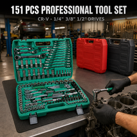 Jeu de clés à cliquet en acier CrV 151 pièces, douilles métriques et SAE, cliquet à dégagement rapide, coffret d'outils, réparation automobile et moto