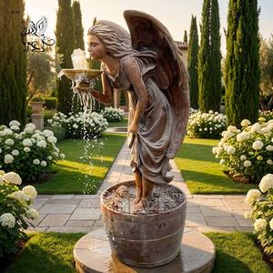 Fontana <span class=keywords><strong>da</strong></span> Giardino con Statua di <span class=keywords><strong>Angelo</strong></span> in Bronzo Antico a Grandezza Naturale, Scultura d'Acqua Artigianale per Decorazione Esterna - Product Image 1