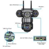 Caméra IP 4G à 3 objectifs HD 12MP 6K, caméra de surveillance extérieure étanche, vision nocturne, suivi mobile bidirectionnel PTZ, caméra solaire cloud V380 PRO
