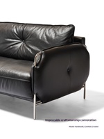 Canapé en cuir véritable noir de style Bauhaus, moderne et minimaliste, grand format, avec pieds en métal, en cuir pleine fleur