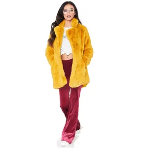 Hot Sale faux Fur coat Manufacturer Custom Logo Winter Mid Length Faux Rabbit Fur Coat Women