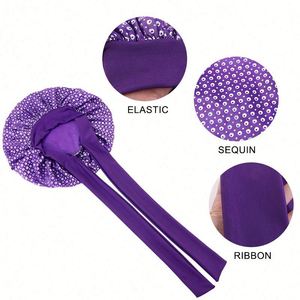 Printed Sequins Satin With Tie Knot Women Adjustable Wide Band <b>Hair</b> <b>Bonnet</b> <b>for</b> Sleeping Promotion Gifts - Product Image 4