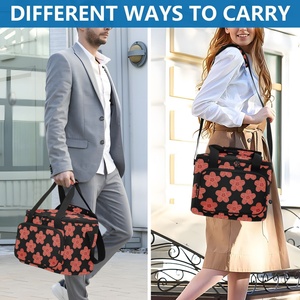 Sac isotherme de pique-nique et de voyage rétro de la collection ALOHA, motif hau rouge hawaïen, grand sac fourre-tout isotherme à fleurs avec sangles - Product Image 6