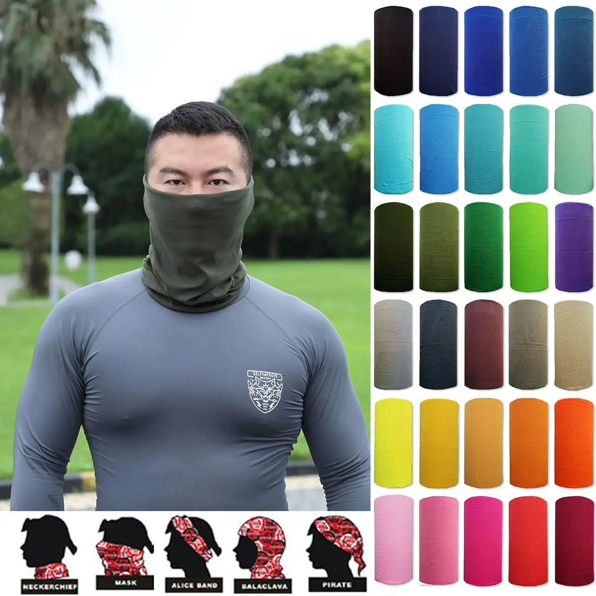Großhandel Polyester faser Custom Solid Color Tube Nahtlose Bandana Gesichts abdeckung Cooling Neck Gamasche für den Sport