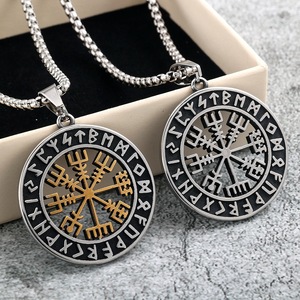 Nordic Vintage Stainless Steel Unisex Viking <b>Compass</b> <b>Necklace</b> Double Sided Snowflake Design Everyday Wear - Product Image 1
