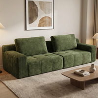 Ensemble de canapé carré de luxe à trois places avec pieds en acier inoxydable, rembourrage en éponge et revêtement en tissu pour salles de bain