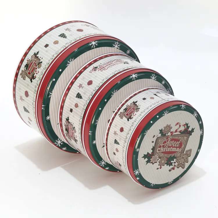 अनुकूलित बिस्कुट टिन बॉक्स मशीन सर्कल आकार धातु कुकी क्रिसमस डिजाइन सिलेंडर पैकेजिंग कर सकते हैं सफेद/चॉकलेट टकसाल