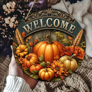 Panneau en bois de bienvenue pour Thanksgiving avec ornement suspendu en corde pour portes, fenêtres, murs, porches et Fête de la Moisson - Product Image 1