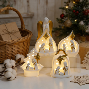 Ceramic Star-Accent Holy Family Light-Up Decor <strong>Set</strong> (Curved Silhouette Design) - Christmas Shelf &amp; Table Accent - Product Image 5