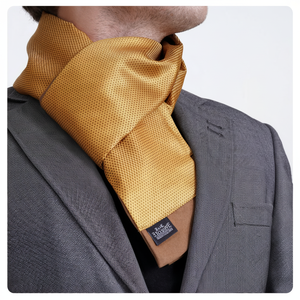 Exve Exclusive Elegant Double-Sided Jacquard Woven Turkey <b>Scarf</b> Gold with Brown Geometric Micro Pattern Traditional Style - Product Image 2