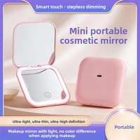 Square Portable Gift Handheld Folding Magnifying LED Light Charging Function Compact Design Makeup Compact Mirror