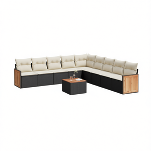 Ensemble de canapés de jardin noir et crème avec rotin PE résistant aux UV, mobilier d'extérieur au design contemporain, coussins imperméables - Product Image 1