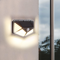 Lampe murale solaire 100 LED à détection de mouvement IP65 sans fil, éclairage quatre côtés, pour cour extérieure, rechargeable, pour escalier