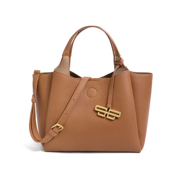 custom metal logo latest trending classy casual beautiful brown color pu leather purses handbags for women