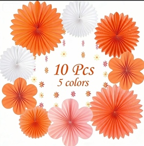 DAMAI <b>Orange</b> And White Contrast Color <b>Paper</b> Flower Fans Wall Hanging Decorations For Wedding Birthday Graduation Party Supplies - Product Image 4