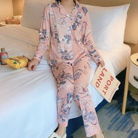 Automne Offre Spéciale dames nouveau lâche vêtements de nuit décontractés 2 pièces pyjamas ensemble imprimé fleuri Cardigan revers tissé vie quotidienne pour les femmes
