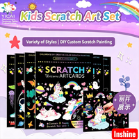 Set Seni Gores Ajaib Pelangi untuk Anak-Anak, Kartu Seni Gores Tema Unicorn, Laut, Luar Angkasa, Dinosaurus, Perlengkapan Kerajinan Gambar DIY untuk Anak Laki-Laki dan Perempuan