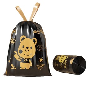 Bear Print Black Drawstring Trash Bags 45x50cm Thickened Xl Size For Kitchen Dormitory Use - Product Image 1