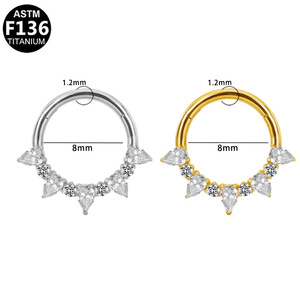 Anneau de nez en titane en forme de goutte d'eau, incrustation de zircon G23 en forme de cœur, pour piercing d'oreille ou de nez, usage quotidien - Product Image 5