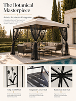 Gazebo en métal de qualité supérieure de 3x3 mètres avec cadre floral en forme de tulipe, toit à double niveau, abri de jardin permanent, lot en gros