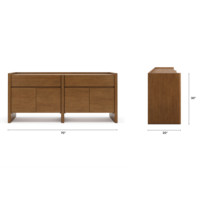 Buffet de style Japandi en chêne foncé de 70 pouces avec panneaux latéraux arrondis, armoire à 4 portes, meuble de salle à manger de luxe de qualité ENF
