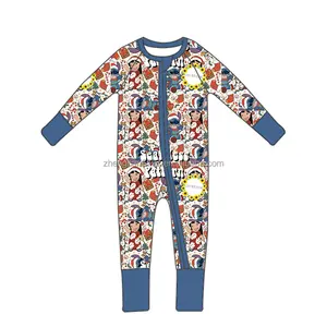 Custom Baby Rompers Christmas Lights Print Jumpsuits For Little Boys Long Sleeve Onesies Cartoon Pajamas Kids