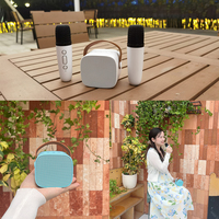 Mini Machine de Karaoké pour Enfants et Adultes, Enceinte Portable avec 2 Microphones Sans Fil, Jouets Cadeaux d'Anniversaire pour Filles de 4, 5, 6 Ans