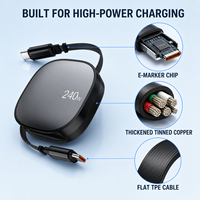 Câble USB-C rétractable 240W PD 3.1 pour charge rapide et synchronisation des données pour iPhone 15 16 17 MacBook Tablette Android