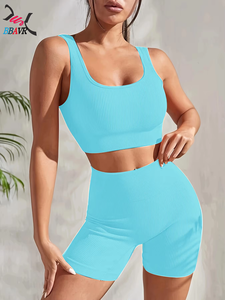 Ensemble de soutien-gorge de sport pour femmes, ensemble de veste de yoga sans couture, ensembles courts pour femmes - Product Image 6