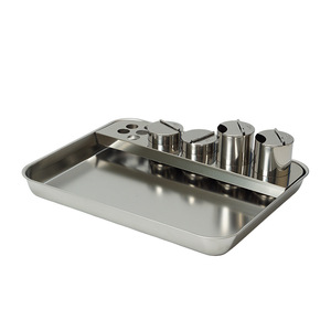 Beautiful Stainless Steel Dental <b>Tray</b> With 4 Jars Flat Bottom Surgical Instrument <b>Tray</b> For Hospitals Clinics Salons - Product Image 1