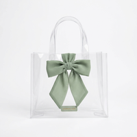 Sac cadeau en PVC transparent de luxe avec logo personnalisé et nœud en ruban de chiffon pré-noué pour mariage et emballage cosmétique