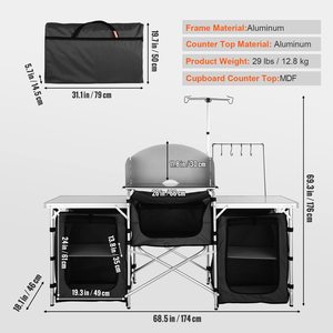 Mesa de Cocina <span class=keywords><strong>Plegable</strong></span> para Exteriores, Estación de Cocina de Aluminio con 3 Armarios, Parabrisas Desmontable, Mesa de Cocina para Campamento y Picnics - Product Image 3