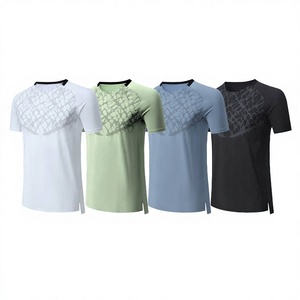 Camiseta Deportiva de Manga Corta para Hombre, Cuello en V, Bordada, de Secado Rápido, Transpirable, Tejido de Punto, Diseño Liso para Correr - Product Image 1