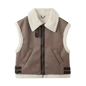 겨울 새 재킷 팜므 민소매 지퍼 조끼 재킷 여성용 램스울 코트 캐주얼