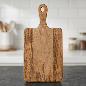 Tabla de cortar de madera con mango, para montar en la pared, ahorradora de espacio, apta para lavavajillas, bandeja de servir personalizada, sostenible, rectangular, de 2 cm de grosor, para cocina - Product Image 1