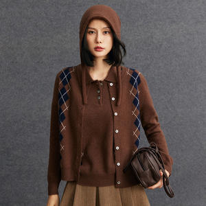 Suéter <span class=keywords><strong>de</strong></span> Cachemira con Cuello Polo <span class=keywords><strong>para</strong></span> <span class=keywords><strong>Mujer</strong></span>, Suéter <span class=keywords><strong>de</strong></span> Manga Corta <span class=keywords><strong>de</strong></span> Cachemira Jacquard con Detalle <span class=keywords><strong>de</strong></span> <span class=keywords><strong>Rombos</strong></span> <span class=keywords><strong>de</strong></span> Alta Calidad, Novedad <span class=keywords><strong>de</strong></span> Primavera - Product Image 5