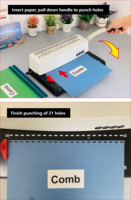 CYS308 Machine à relier manuelle 21 trous, base métallique, capacité de perforation 15 feuilles, capacité de reliure 250 feuilles, pour bureau, école, maison, relieur de livres à peignes