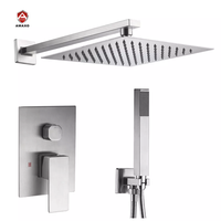 Ensemble de douche mitigeur dissimulé or brossé, robinet de douche de 10 ou 12 pouces, robinets de douche de pluie à montage mural pour la salle de bains