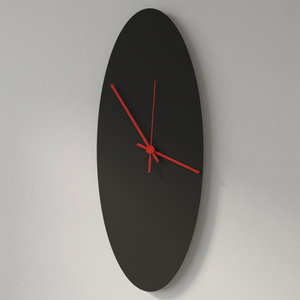Reloj de Pared Ovalado Negro Moderno, Minimalista, de Cuarzo Analógico con Agujas Rojas - Product Image 1
