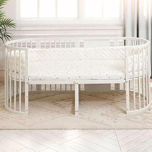 Cuna Ovalada Convertible Multifuncional, Diseño Moderno, Madera Sólida, Cama Redonda para Bebés, para Dormitorio Infantil, Sala de Estar - Product Image 2